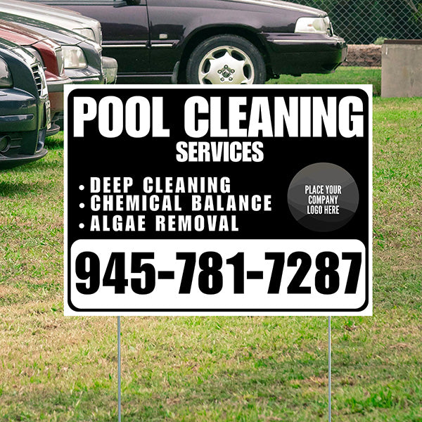 Pool Cleaners - Deep Cleaning Chemical balance Algae Removal with Logo - White Black Design - YardSigns.com