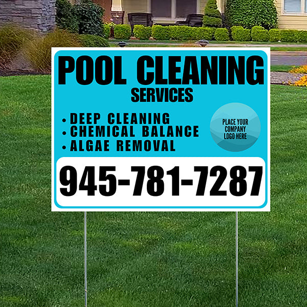 Pool Cleaners - Deep Cleaning Chemical balance Algae Removal with Logo - White Aqua Blue Design - YardSigns.com