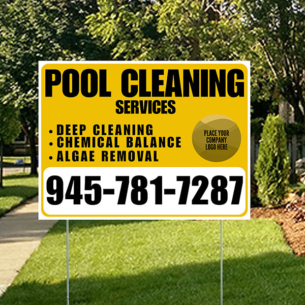 Pool Cleaners - Deep Cleaning Chemical balance Algae Removal with Logo - White Mustard Gold Design - YardSigns.com