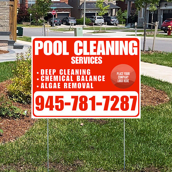 Pool Cleaners - Deep Cleaning Chemical balance Algae Removal with Logo - White Chili Red Design - YardSigns.com
