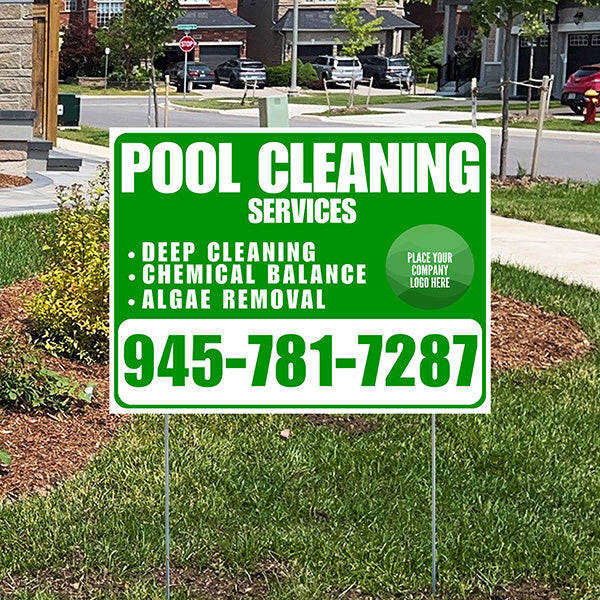 Pool Cleaners - Deep Cleaning Chemical balance Algae Removal with Logo - White Green Design - YardSigns.com