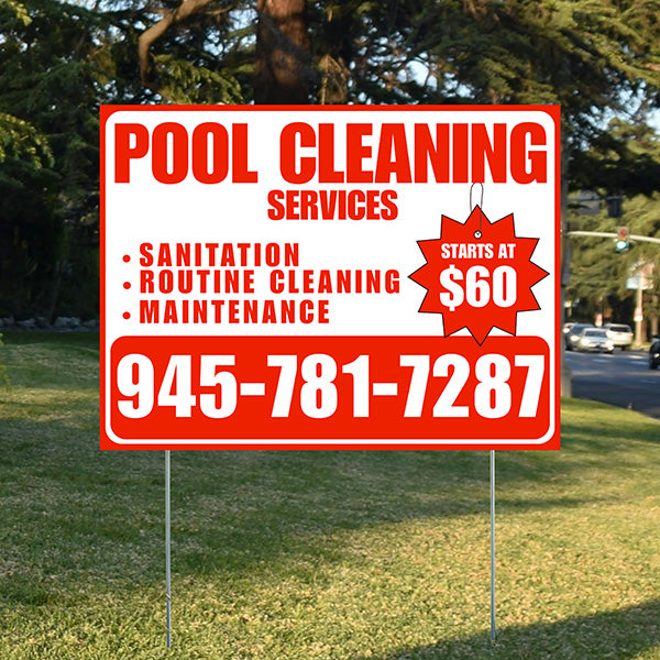 Pool Cleaners - Sanitation Routine Cleaning Maintenance with Price Tag - Chili Red White Design - YardSigns.com