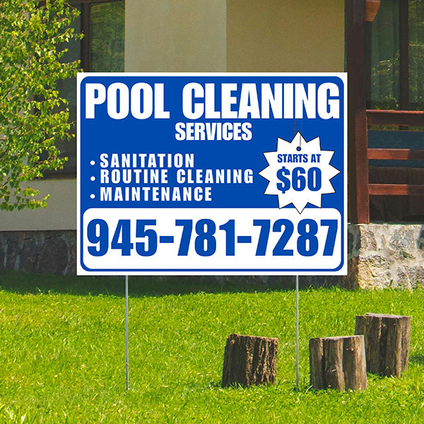 Pool Cleaners - Sanitation Routine Cleaning Maintenance with Price Tag - White Blue Design - YardSigns.com