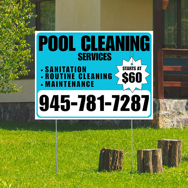 Pool Cleaners - Sanitation Routine Cleaning Maintenance with Price Tag - White Aqua Blue Design - YardSigns.com