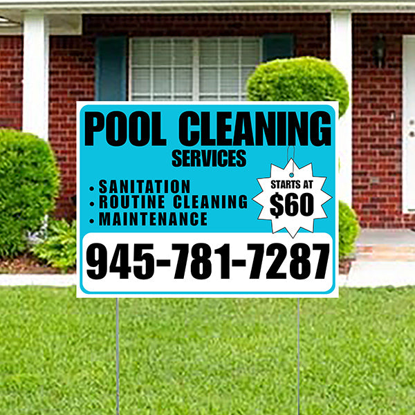 Pool Cleaners - Sanitation Routine Cleaning Maintenance with Price Tag - White Aqua Blue Design - YardSigns.com