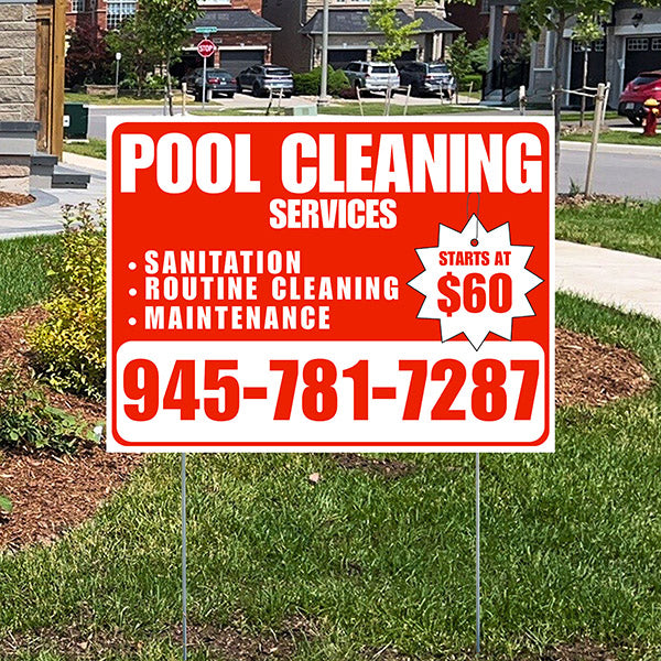Pool Cleaners - Sanitation Routine Cleaning Maintenance with Price Tag - White Chili Red Design - YardSigns.com