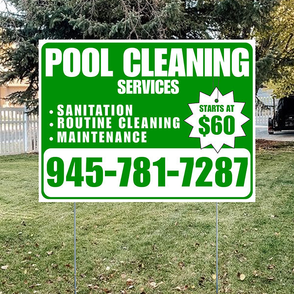 Pool Cleaners - Sanitation Routine Cleaning Maintenance with Price Tag - White Green Design - YardSigns.com