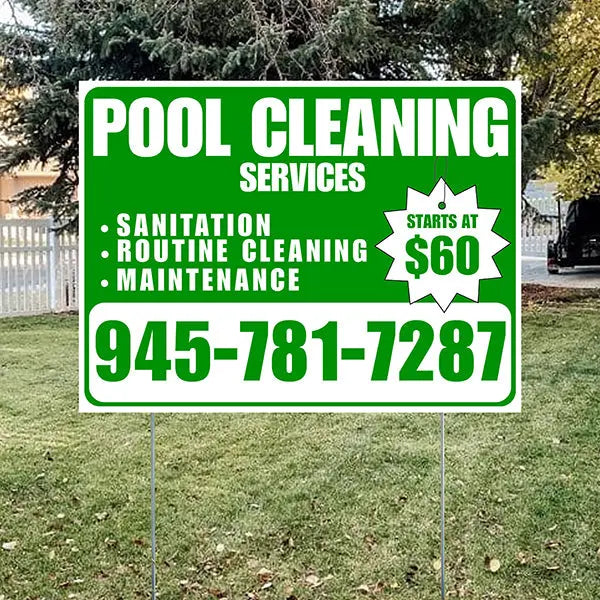 Pool Cleaners - Sanitation Routine Cleaning Maintenance with Price Tag - Green White Design YardSigns.com