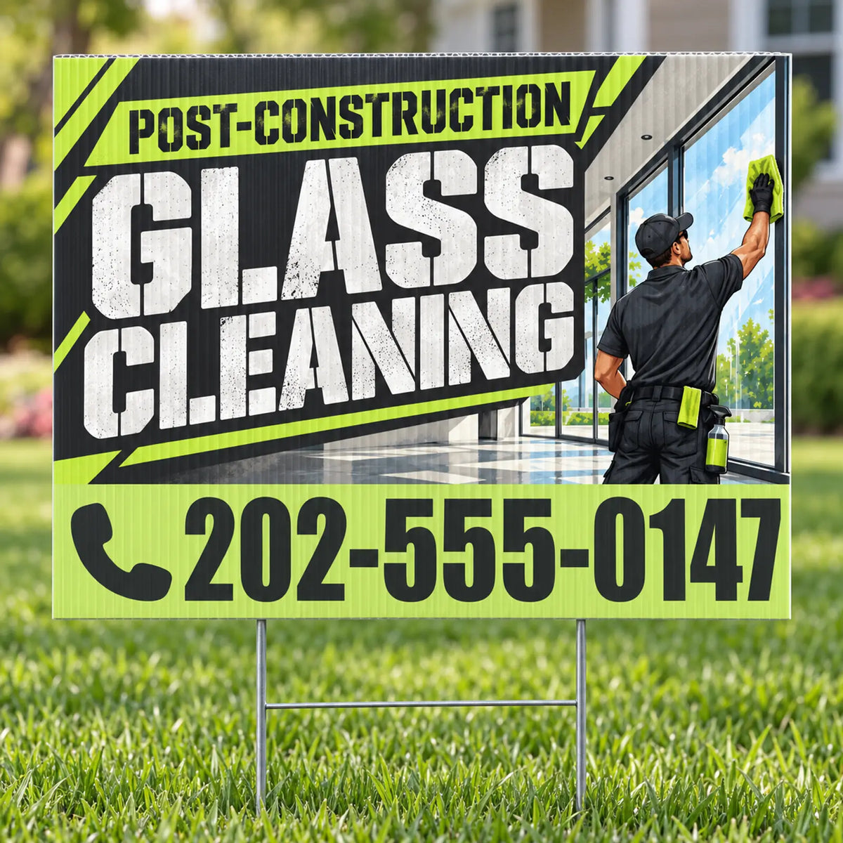 Expert Window Cleaning Services - Post-Construction Glass Cleaning Yard Sign - Graphite & Lime - 24 x 18