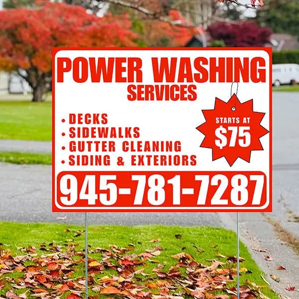 Power Washing - Decks, Sidewalks, Siding, Gutter Cleaning and Exteriors with Price Tag - Plain Chili Red White Design YardSigns.com