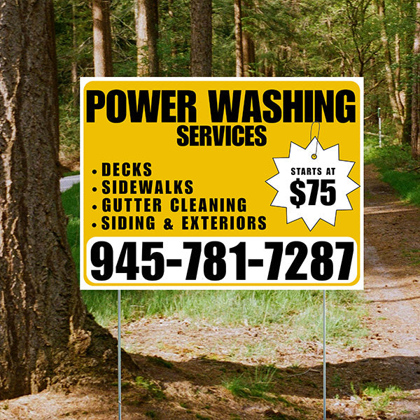 Power Washing - Decks, Sidewalks, Siding, Gutter Cleaning and Exteriors with Price Tag - Plain White Mustard Gold Design - YardSigns.com