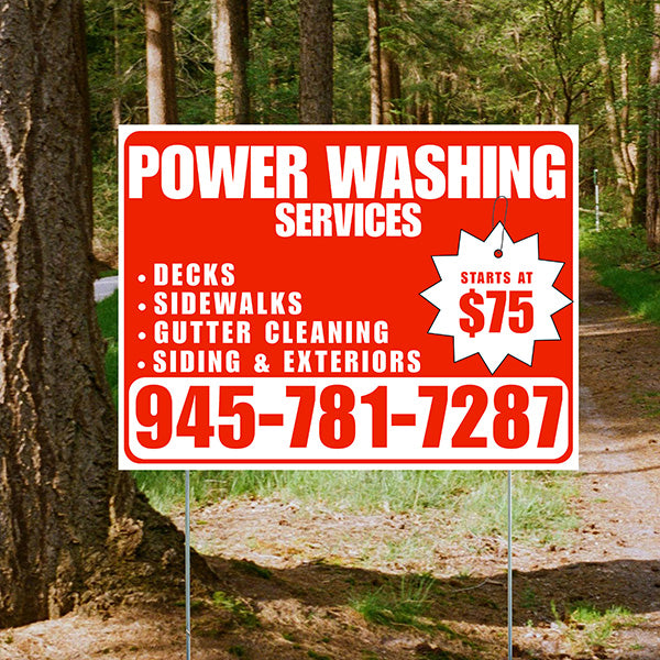 Power Washing - Decks, Sidewalks, Siding, Gutter Cleaning and Exteriors with Price Tag - Plain White Red Chili Design - YardSigns.com