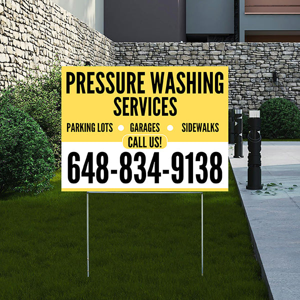 Pressure Washing - Plain Mustard Yellow White Design - YardSigns.com