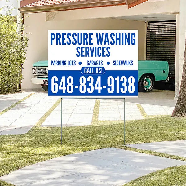 Pressure Washing - Plain White Blue Design YardSigns.com