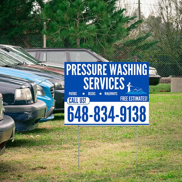 Pressure Washing - Plain Blue White Design with Logo YardSigns.com