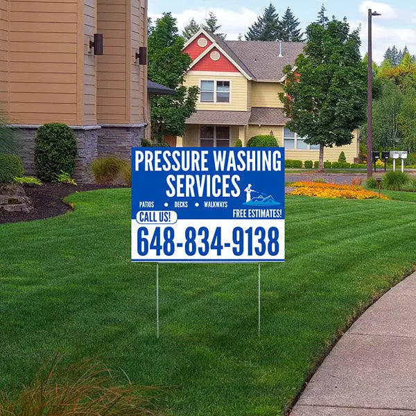 Pressure Washing - Plain Blue White Design with Logo YardSigns.com