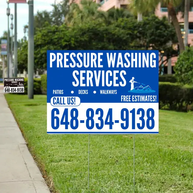 Pressure Washing - Plain Blue White Design with Logo YardSigns.com