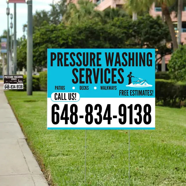 Pressure Washing - Plain Aqua Blue White Design with Logo YardSigns.com