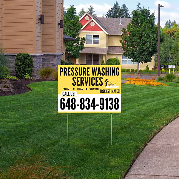 Pressure Washing - Plain Mustard Yellow White Design with Logo - YardSigns.com