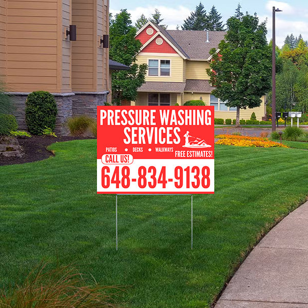 Pressure Washing - Plain Red White Design with Logo - YardSigns.com