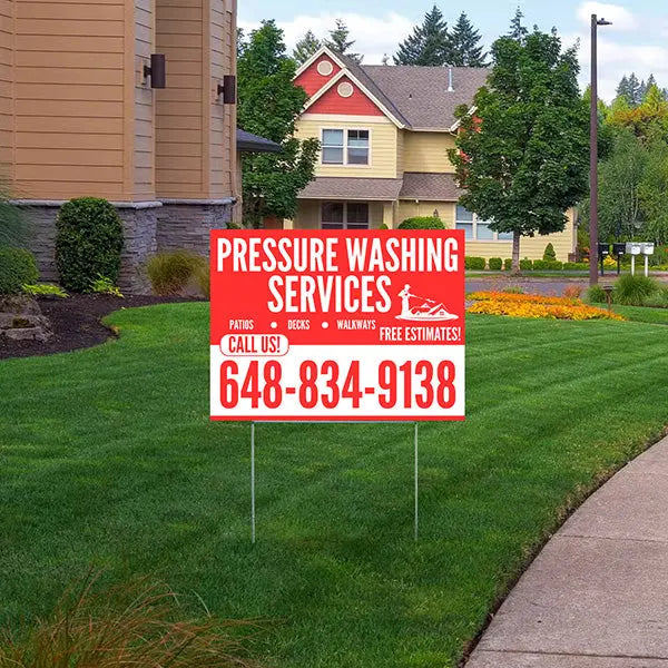 Pressure Washing - Plain Red White Design with Logo YardSigns.com