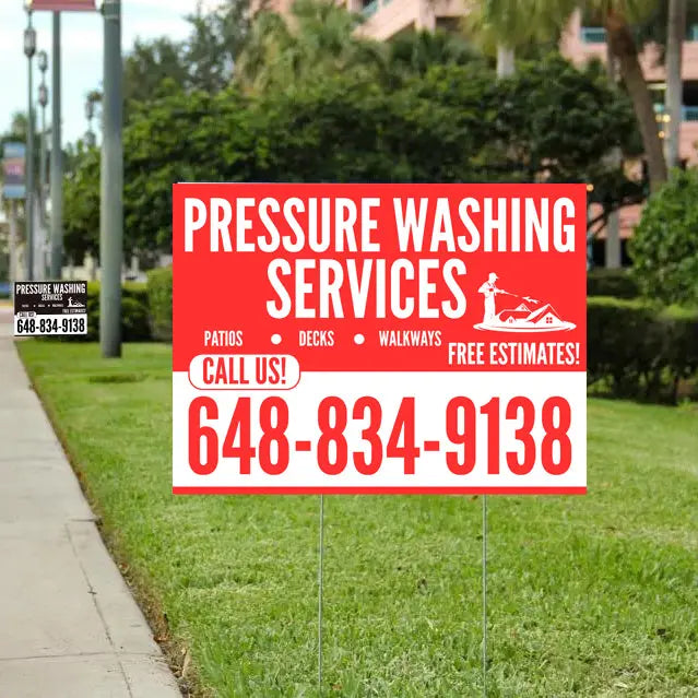 Pressure Washing - Plain Red White Design with Logo YardSigns.com