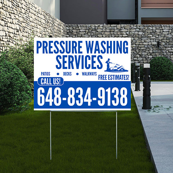 Pressure Washing - Plain White Blue Design with Logo - YardSigns.com