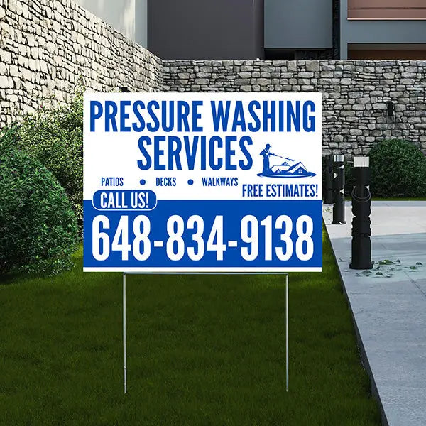 Pressure Washing - Plain White Blue Design with Logo YardSigns.com