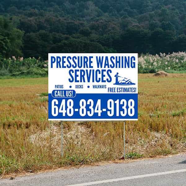 Pressure Washing - Plain White Blue Design with Logo - YardSigns.com