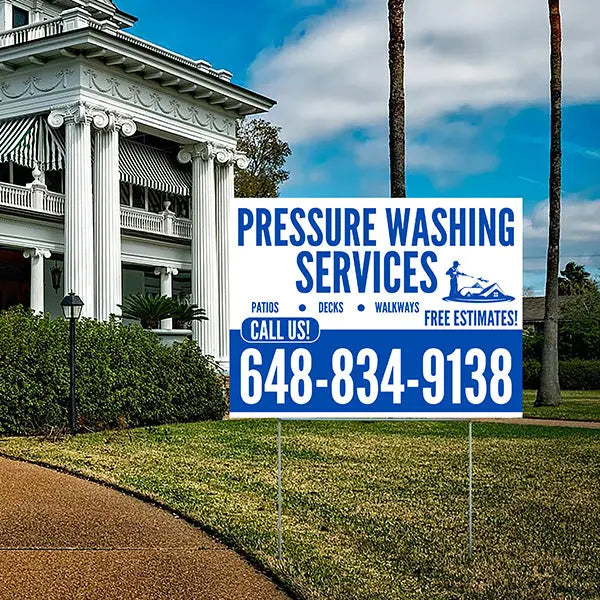Pressure Washing - Plain White Blue Design with Logo YardSigns.com