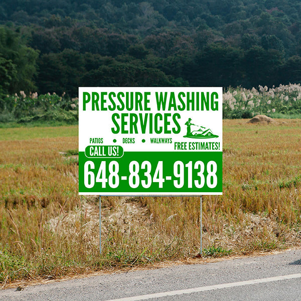 Pressure Washing - Plain White Green Design with Logo - YardSigns.com