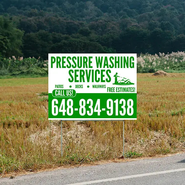 Pressure Washing - Plain White Green Design with Logo YardSigns.com