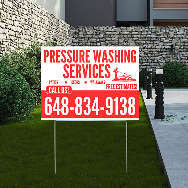 Pressure Washing - Plain White Red Design with Logo - YardSigns.com