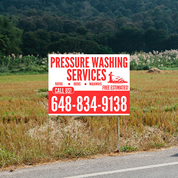 Pressure Washing - Plain White Red Design with Logo - YardSigns.com