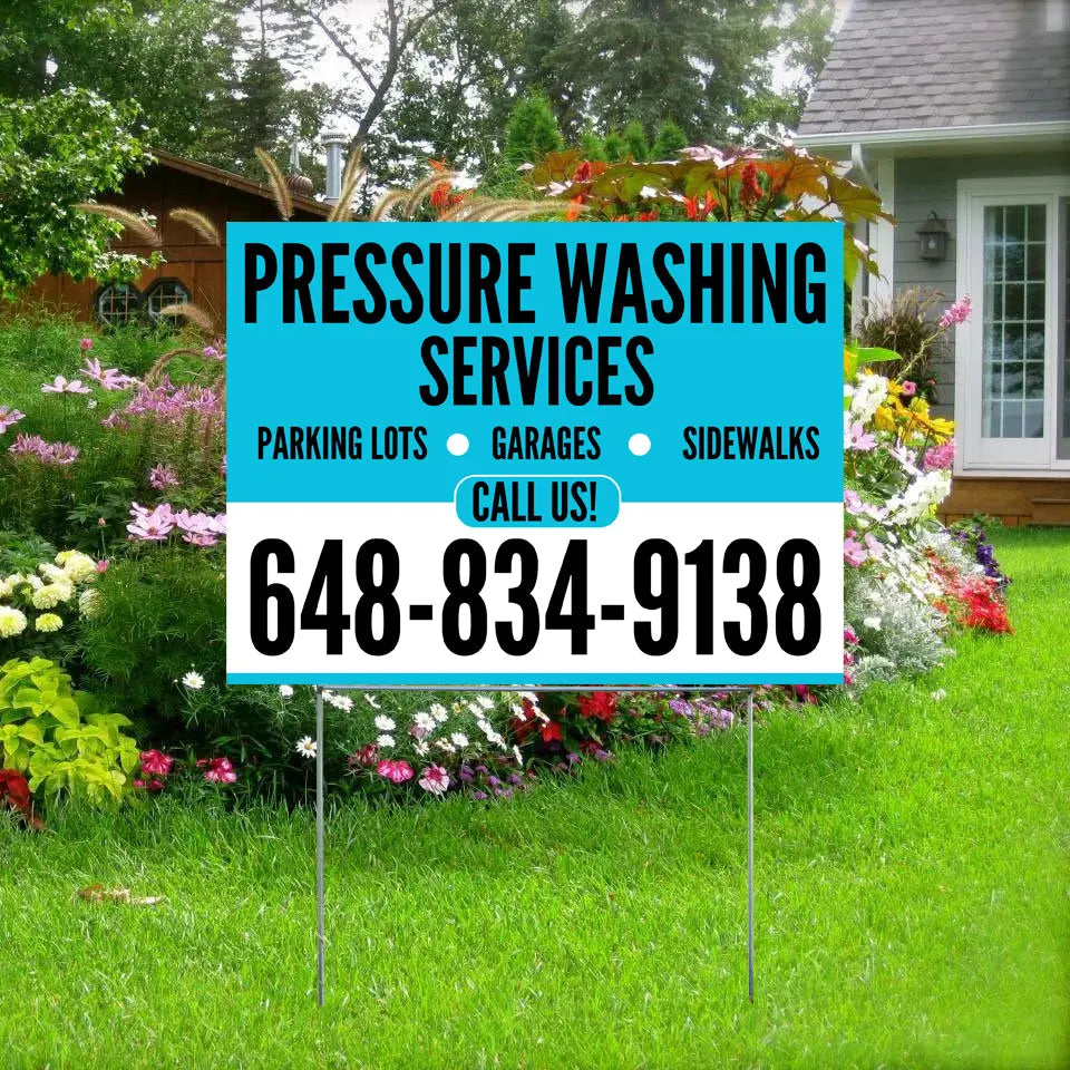 Pressure Washing - Plain Aqua Blue White Design YardSigns.com