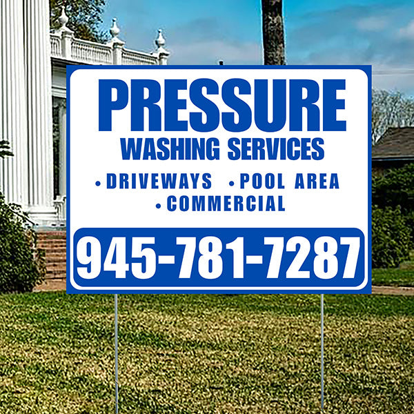 Pressure Washing - Driveways, Pool Area, Commercial - Plain Blue White Design - YardSigns.com