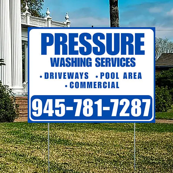 Pressure Washing - Driveways, Pool Area, Commercial - Plain Blue White Design YardSigns.com