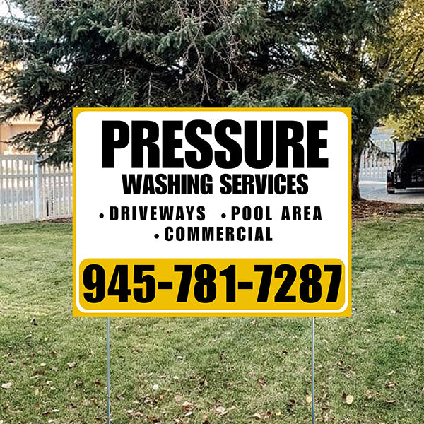 Pressure Washing - Driveways, Pool Area, Commercial - Plain Mustard Gold White Design - YardSigns.com