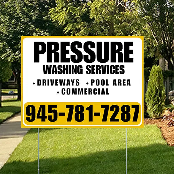 Pressure Washing - Driveways, Pool Area, Commercial - Plain Mustard Gold White Design YardSigns.com