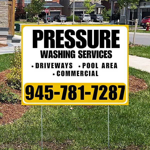 Pressure Washing - Driveways, Pool Area, Commercial - Plain Mustard Gold White Design YardSigns.com