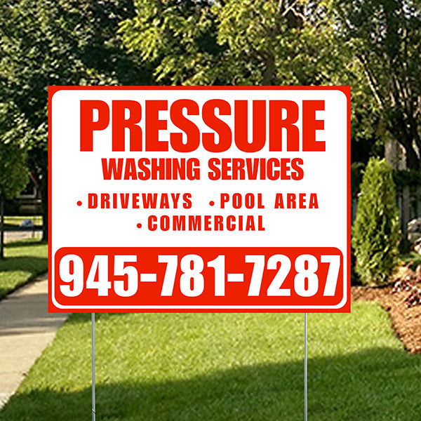 Pressure Washing - Driveways, Pool Area, Commercial - Plain Chili Red White Design - YardSigns.com