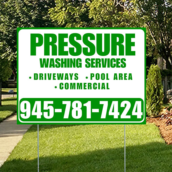 Pressure Washing - Driveways, Pool Area, Commercial - Plain Green White Design - YardSigns.com