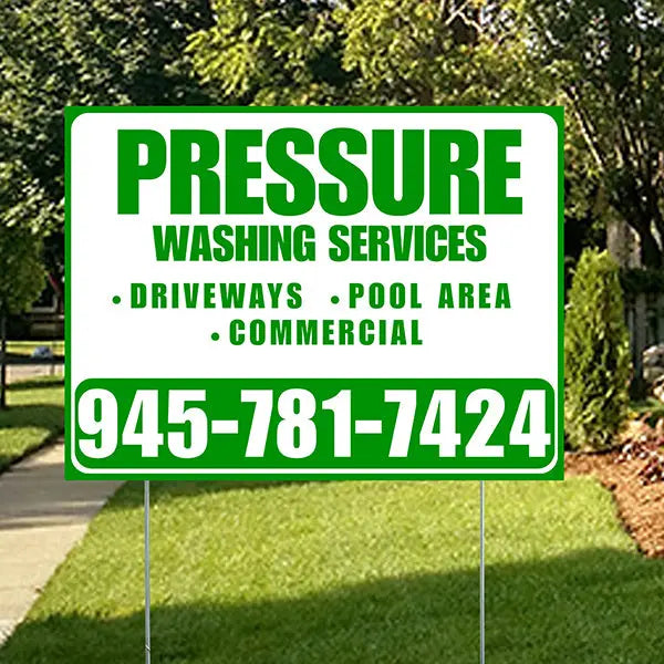 Pressure Washing - Driveways, Pool Area, Commercial - Plain Green White Design YardSigns.com