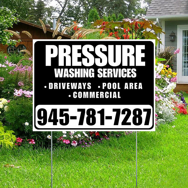 Pressure Washing - Driveways, Pool Area, Commercial - Plain White Black Design - YardSigns.com