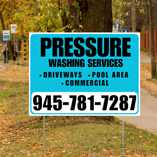 Pressure Washing - Driveways, Pool Area, Commercial - Plain White Aqua Blue Design - YardSigns.com