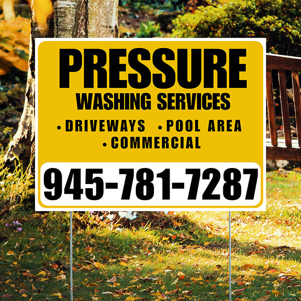 Pressure Washing - Driveways, Pool Area, Commercial - Plain White Mustard Gold Design - YardSigns.com
