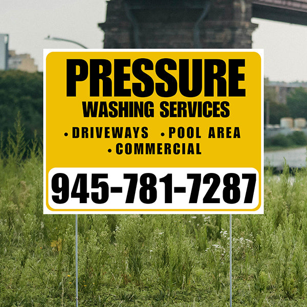 Pressure Washing - Driveways, Pool Area, Commercial - Plain White Mustard Gold Design - YardSigns.com