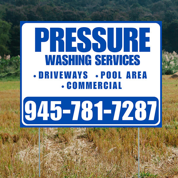Pressure Washing - Driveways, Pool Area, Commercial - Plain Blue White Design - YardSigns.com