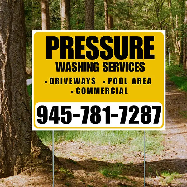 Pressure Washing - Driveways, Pool Area, Commercial - Plain White Mustard Gold Design YardSigns.com