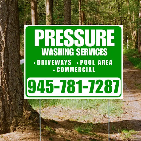 Pressure Washing - Driveways, Pool Area, Commercial - Plain White Green Design YardSigns.com